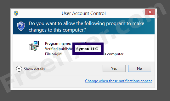 Screenshot where Symbu LLC appears as the verified publisher in the UAC dialog
